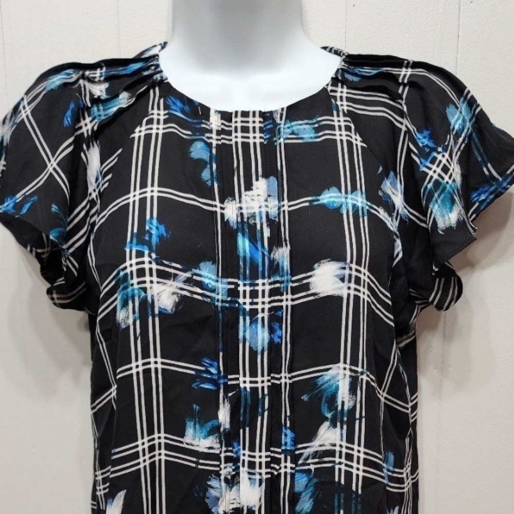 Worthington Blouse PXS Petite XS Floral Short Sleeve Casual Office B414